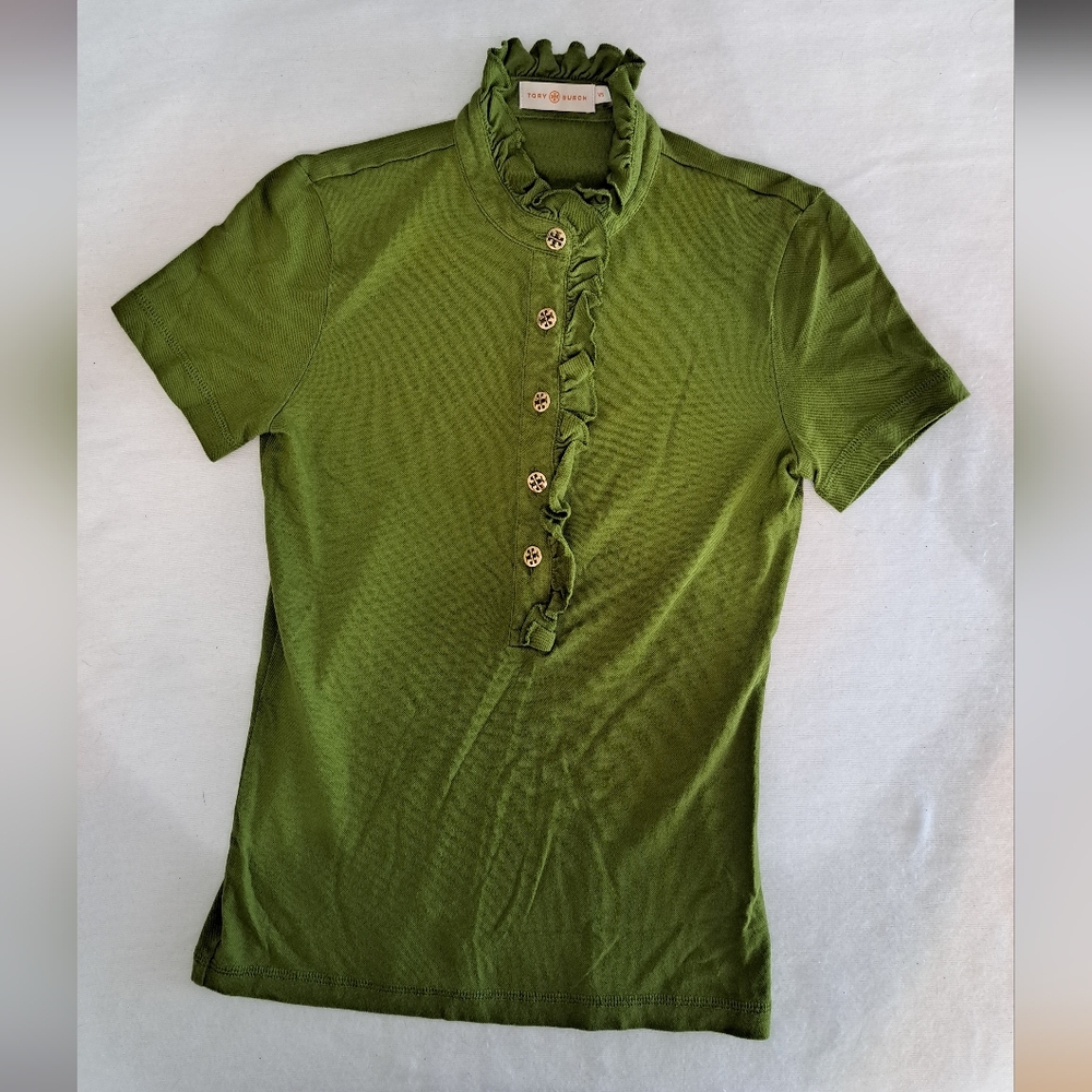 Tory Burch Green Ruffled Top Size XS